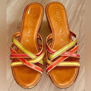 Italian Shoemakers Wedges Sandals Stacked Heels 8.5 Multicolor Made in Italy